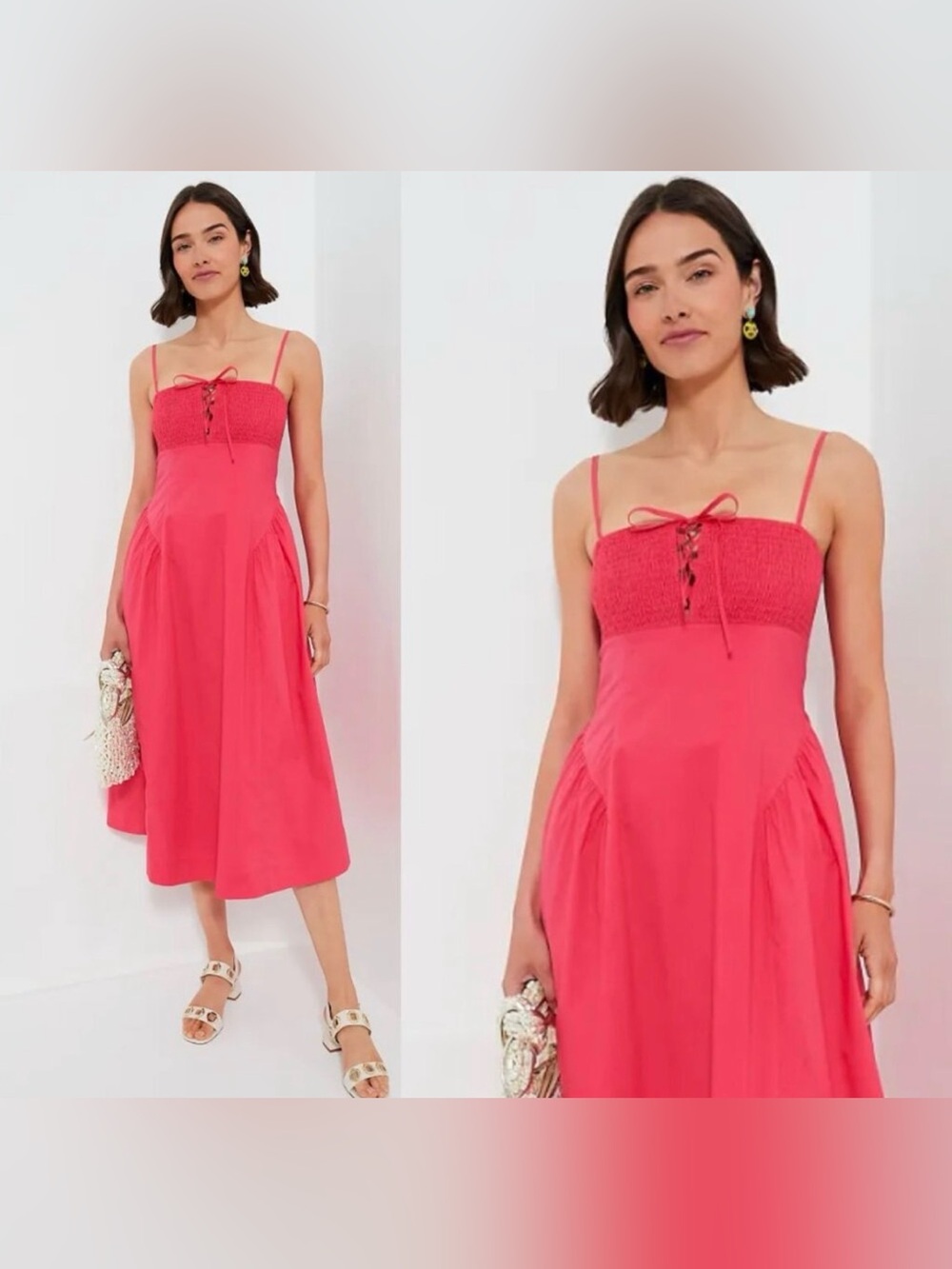 Hyacinth House Tuckernuck Watermelon Smocked Serafina Midi Dress Pink S NWT